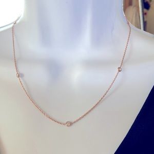 Station Necklace made with Swarovski Crystals, 18”, Rose Gold Finish, New